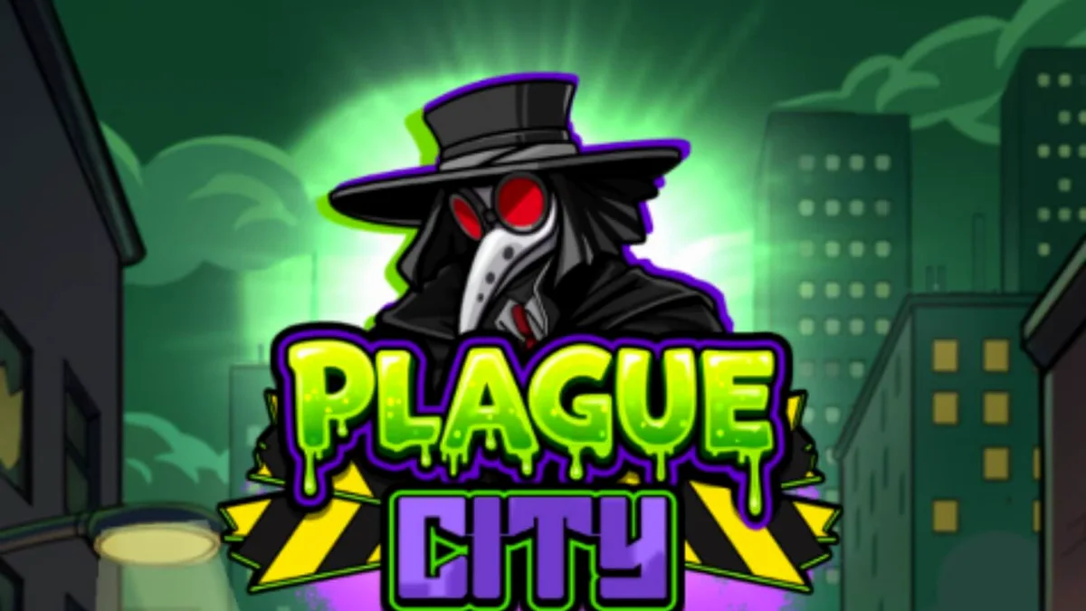 Isang madilim at apocalyptic na eksena mula sa Plague City slot na nagpapakita ng mga mutated na nilalang at laboratoryo.