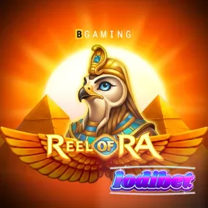Reel of Ra slot game interface na nagpapakita ng mga gintong simbolo at coin collection feature.